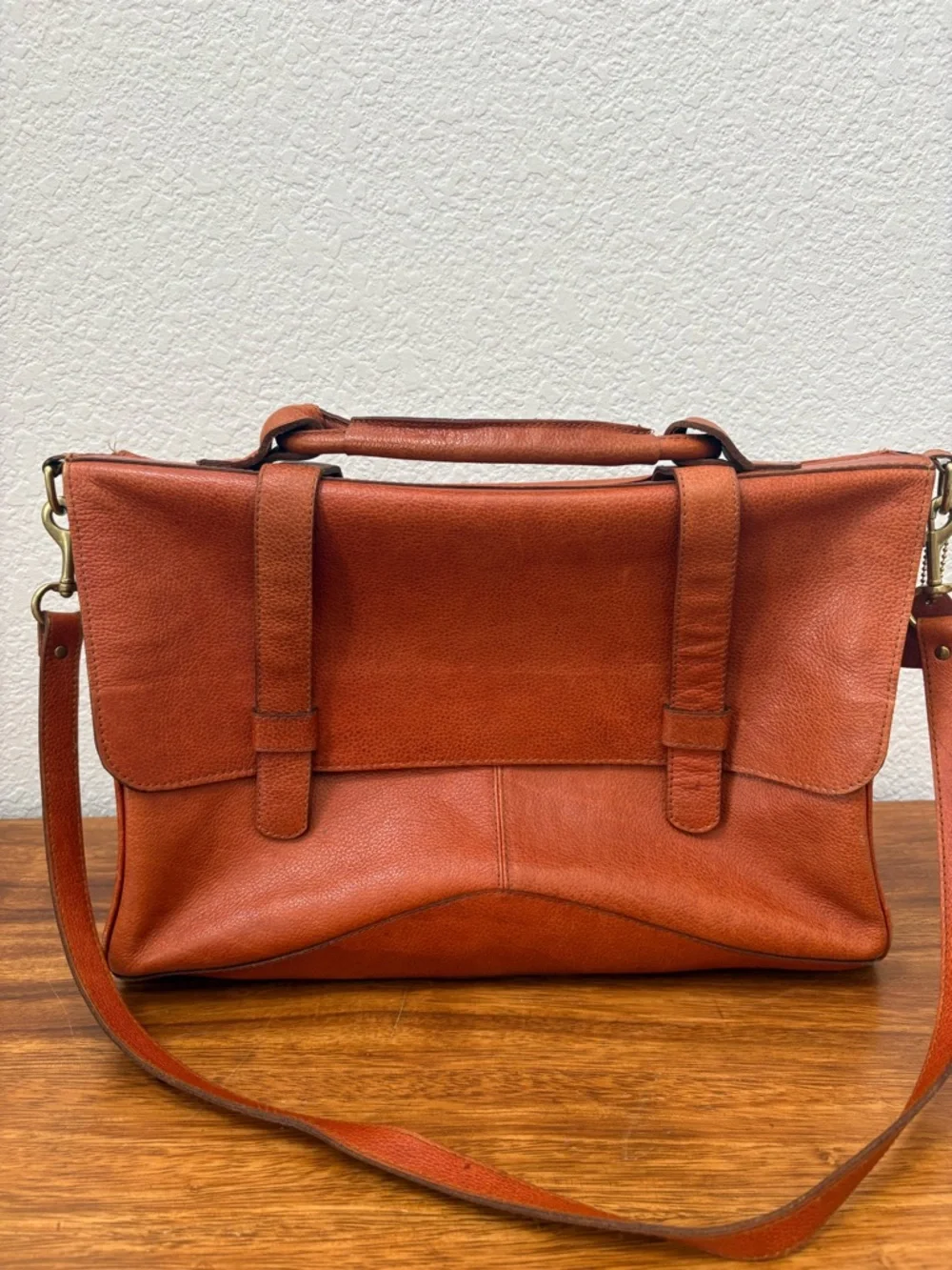 JP Ourse & Cie Vintage Chestnut Leather Laptop Bag Messenger Style Briefcase